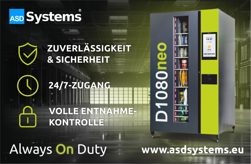 ASD Systems Warenautomat D1080neo – Zuverlässigkeit, 24/7-Zugang und vollständige Entnahmekontrolle